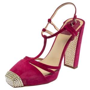 Dior Pink Suede Crystal Embellished Slingback Sandals Size 36.5