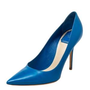 Pre Owned حذاء كعب عالي ديور مقدمة مدببة جلد أزرق مقاس 38.5