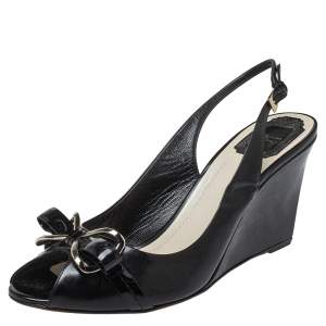 Pre Owned Dior Black Patent Leather Slingback Sandals Size 42