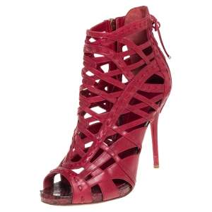 Pre Owned Dior Red Leather Gladiator Ankle Booties Size 37.5