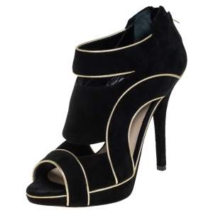 مملوكة مسبقًا Dior Black Suede And Gold Leather Trim Caged Platform Pump Size 36.5
