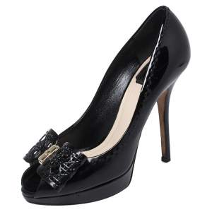 Dior Black Patent Leather Lovely Bow Detail Pumps Size 38