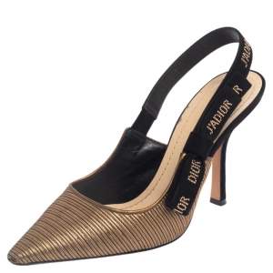 Pre Owned Dior Metallic Bronze Lamé Fabric J'Adior Slingback Pumps Size 39.5