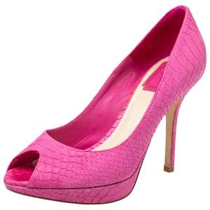 Dior Pink Python Embossed Leather Peep Toe Pumps Size 37