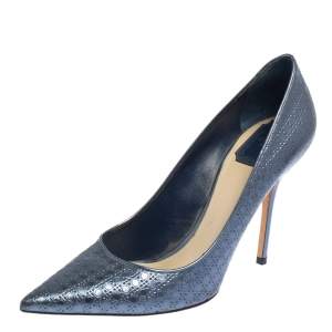 Dior Metallic Blue Cannage Leather Pointed Toe Pumps Size 40.5