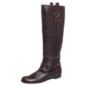 مملوكة مسبقًا حذاء بوت للركبه ديور جلد كاناج عنابي مقاس 39