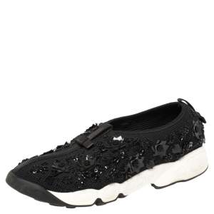 Dior Black Mesh Crystal Embellished Fusion Sneakers Size 40