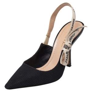 Pre Owned Dior Black/White Fabric J'Adior Slingback Pumps Size 35.5