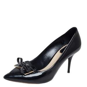 Dior Black Patent Leather Bow Pointed Toe Pumps Size 37