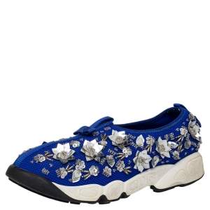 Pre Owned Dior Blue Mesh Fusion Embellished Slip On Sneakers Size 38.5