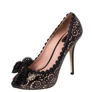 Pre Owned Dior Black/Pink Lasercut Leather Caprice Pumps Size 40