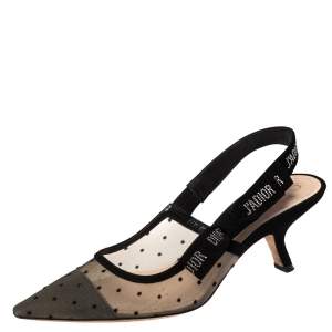Dior Black Mesh And Suede J'Adior Slingback Sandals Size 39.5