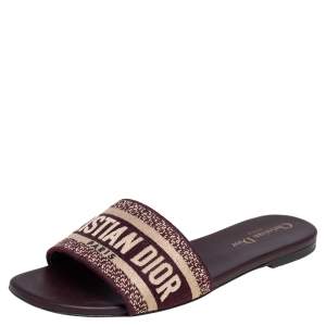 مملوكة مسبقًا صندل سلايد ديور دواي قطن عنابي مخلوط مطرز مقاس 38