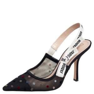 Pre Owned Dior Black Plumetis Mesh J'adior Slingback Pointed Toe Sandals Size 40