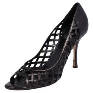 Dior Black Cutout Woven Leather Peep Toe Pumps Size 40