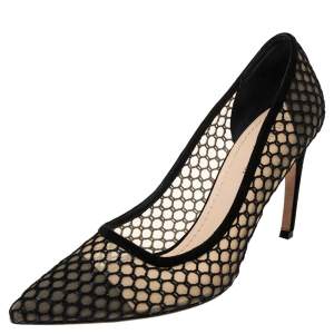 Pre Owned Christian Dior Black Fishnet And Suede Pointed Toe Pumps 41