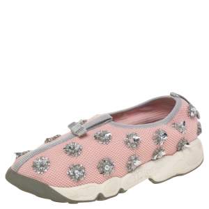مملوكة مسبقًا Dior Pink Floral Embellished Mesh Fusion Slip On Sneakers Size 36
