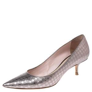 Dior Metallic Pink Cannage Leather Kitten Heel Pumps Size 38