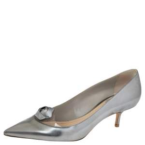 Dior Silver Leather And PVC Bow  Pointed Toe Pumps Size 37 