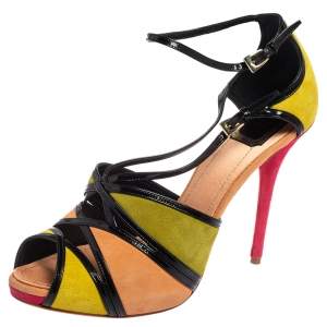 Dior Multicolor Suede and Patent Leather Strappy Peep Toe Sandals Size 41