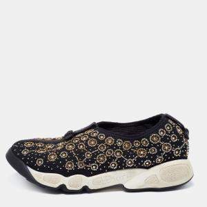 Pre Owned Dior  Black Mesh Fusion Emballished Low Top  Sneakers Size 38