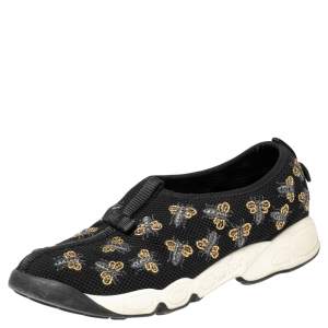 Dior Black Mesh Fusion Bee Embellished Slip On Sneakers Size 37.5