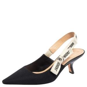 Pre Owned Dior Black Canvas J'adior Ribbon Slingback Pumps Size 37.5