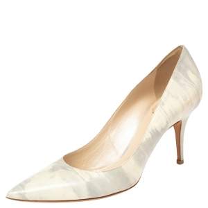  Dior Grey/White Leather Cherie Pointed Toe Pumps Size 39