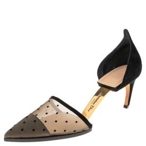 Pre Owned حذاء كعب عالي ديور سوريل دي أي سويدي وشبكة أسود مقدمة مدببة مقاس 39