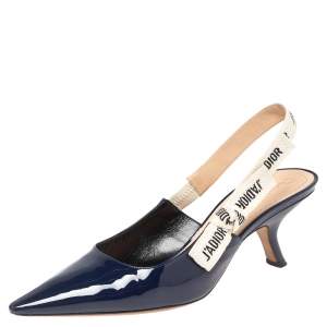 Pre Owned صندل ديور جاديور جلد لامع أزرق كحلي بحزام للكاحل مقاس 39 