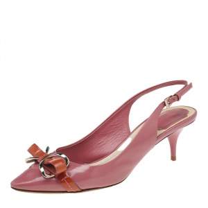 Dior Pink Patent Leather Bow Pointed Toe Slingback Sandals Size 37
