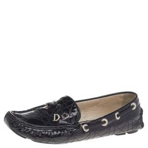 مملوكة مسبقًا Dior Black Cannage Patent Leather Bow Slip On Loafers Size 36