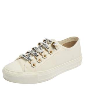 مملوكة مسبقًا Dior White Canvas Walk'N'Dior Low Top Sneakers Size 39.5