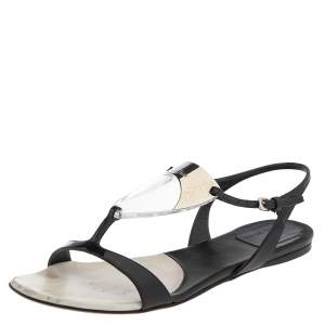 Dior Black Leather  Slingback  Flat Sandals Size 39