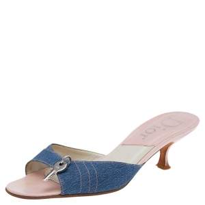 Dior Blue Denim Lock & Key Slide Sandals Size 38.5