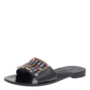 Pre Owned Dior Black Leather Diorevolution Flat Slides Size 39.5