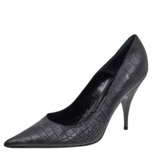 Pre Owned Dior Black Croc Embossed Leather Pointed Toe Pumps Size 41