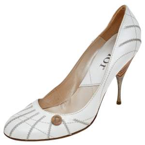 حذاء كعب عالي ديور جلد أبيض مقدمة مستديرة  مقاس 40.5