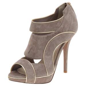 Dior Grey Suede And Leather Cutout Open Toe Booties Size 38