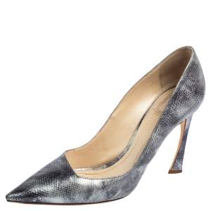 Dior Silver/Grey Python Embossed Leather Pointed Toe Pumps Size 41