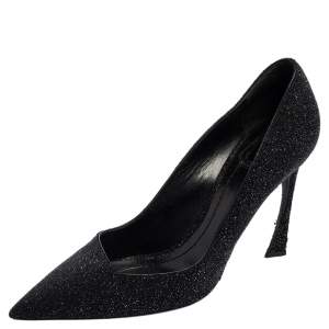 Pre Owned Dior Black Glitter Suede Asymmetric Cut Pointed-Toe Pumps Size 41 