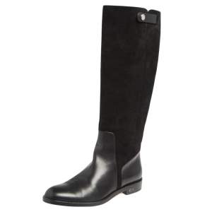 Dior Black Suede And Leather Knee Length Boots Size 36.5