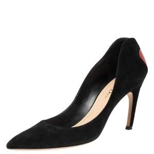Pre Owned Dior Black/Red Suede and Leather Heart Pointed Toe Pumps Size 38
