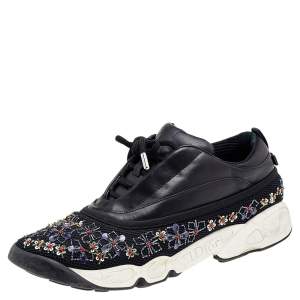 مملوكة مسبقًا Dior Black Leather And Mesh Embellished Low Top Sneakers Size 40