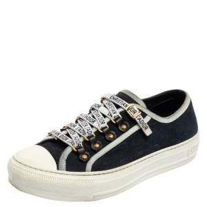 Pre Owned Dior Black/White Canvas Walk'n'Dior Low Top Sneakers Size 37