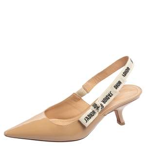 Dior Beige Patent Leather J'Adior Slingback Sandals Size 41