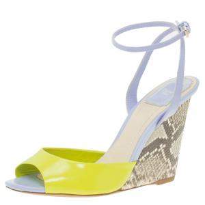 Dior Multicolor Patent Leather and Python Ankle Strap wedge Sandals Size 37.5