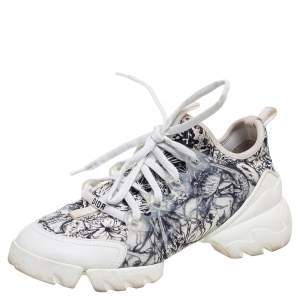 Pre Owned Dior White/Black Zodiac Print Neoprene and Leather D-Connect Sneakers Size 37.5