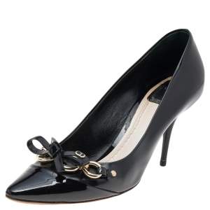 Pre Owned Dior Black Patent Leather Bow Chain Detail Pumps Size 39