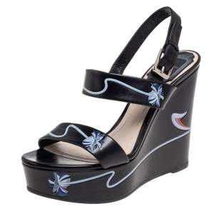 Dior Black Leather Wedge Sandals Size 37